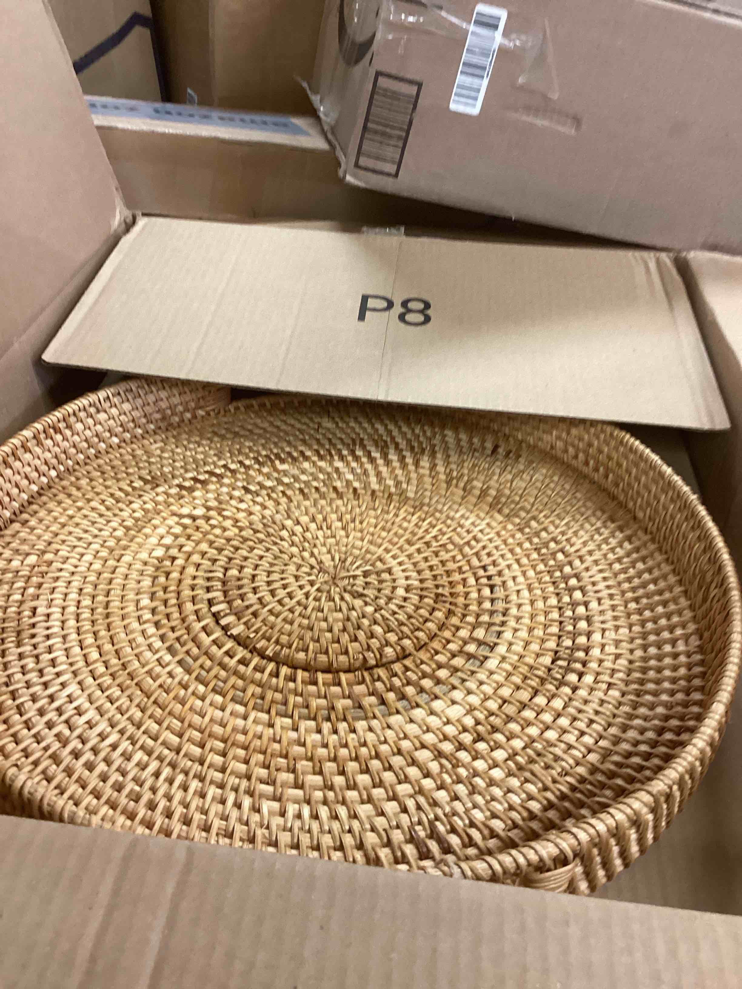 Condition photo showing New/Like New for Coffee Table Tray Round Rattan Ottoman Tray Woven Serving Trays with Handles for Home and Kitchen Decorative Natural (Large 16.9 inch) 16.9" Natural