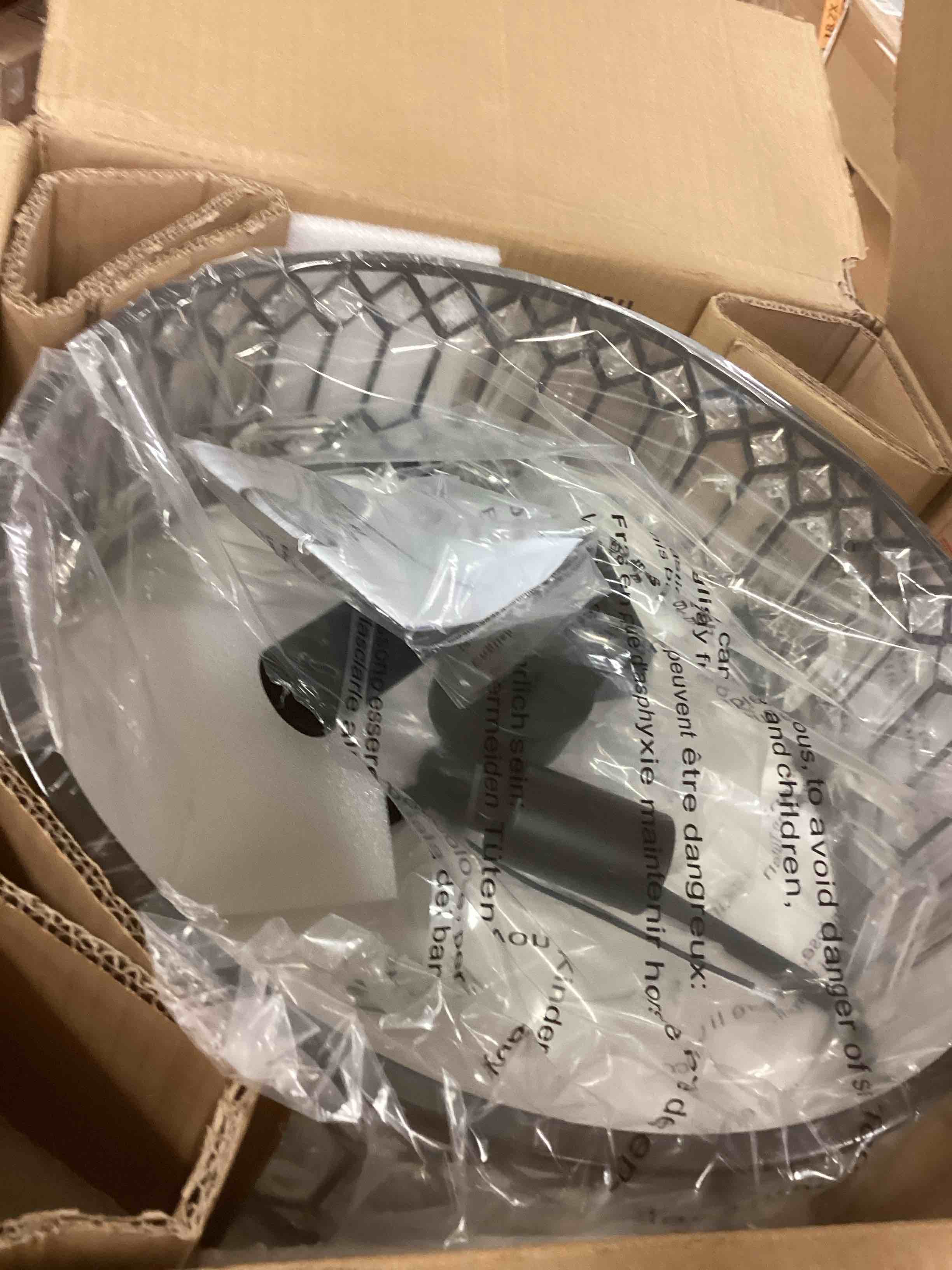 Condition photo showing New/Like New for 16" Black Crystal Ceiling Light, 3-Light Modern Semi Flush Mount Ceiling Light Fixture, Round Crystal Chandelier for Dining Room Bedroom Living Room Kitchen Hallway, E26 Sockets