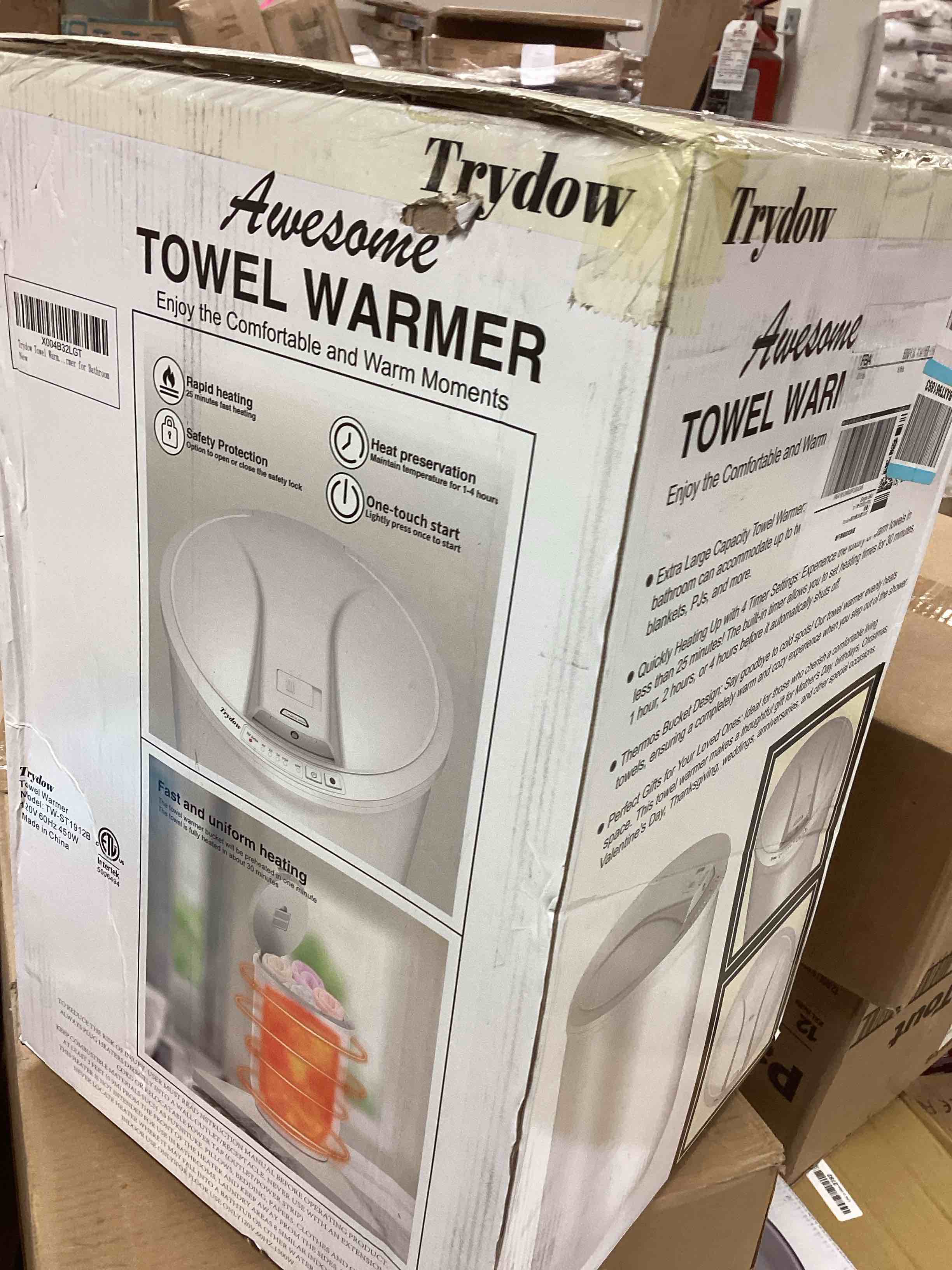Condition photo showing New/Like New for Ultra Large Capacity Towel Warmer Bucket, Rapid Heating with Timer, One-Button Control, Safety Lock, Perfect for Home and Spa White