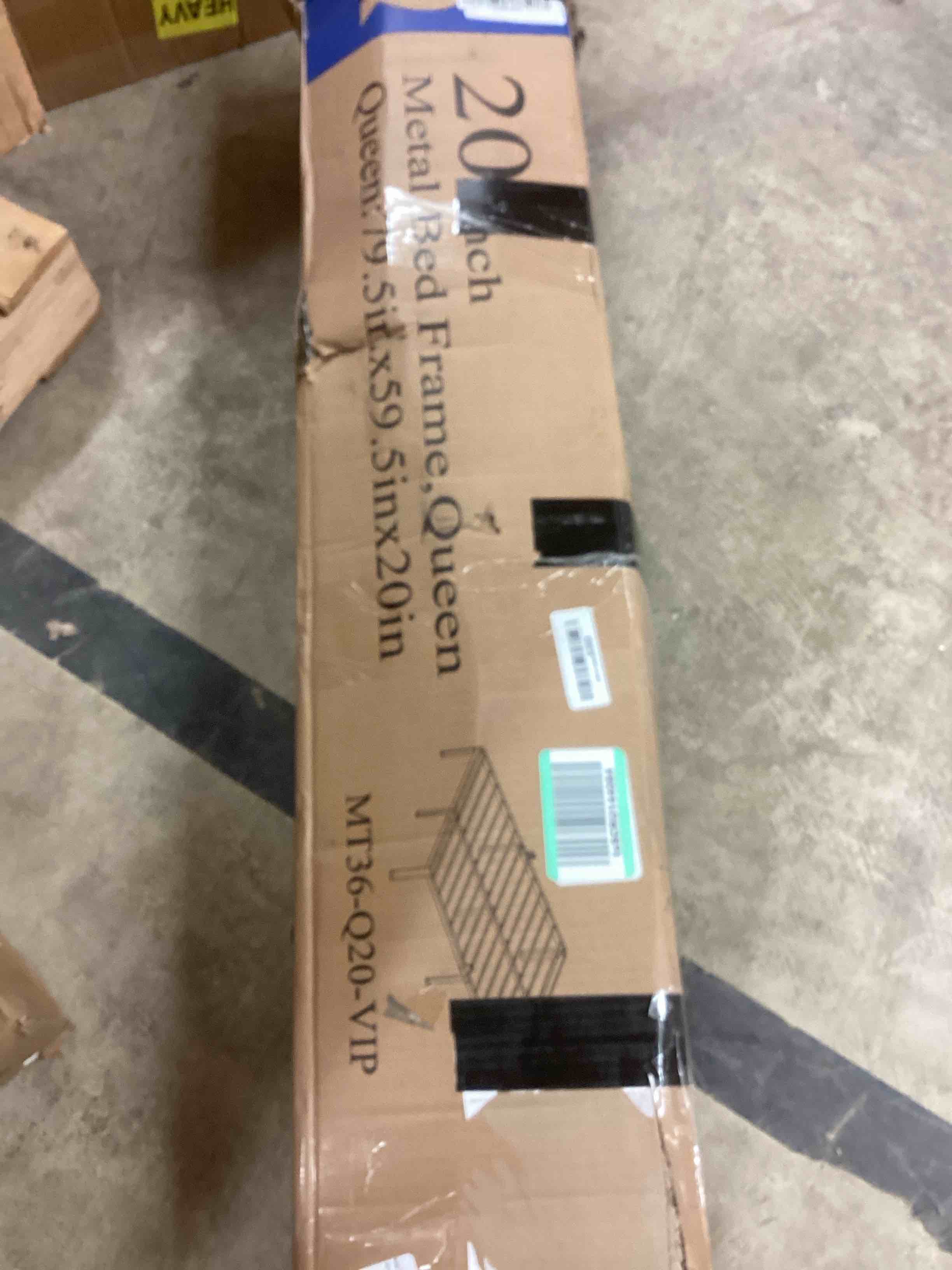 Condition photo showing As Is for 20 inch. metal bed frame ,Queen 