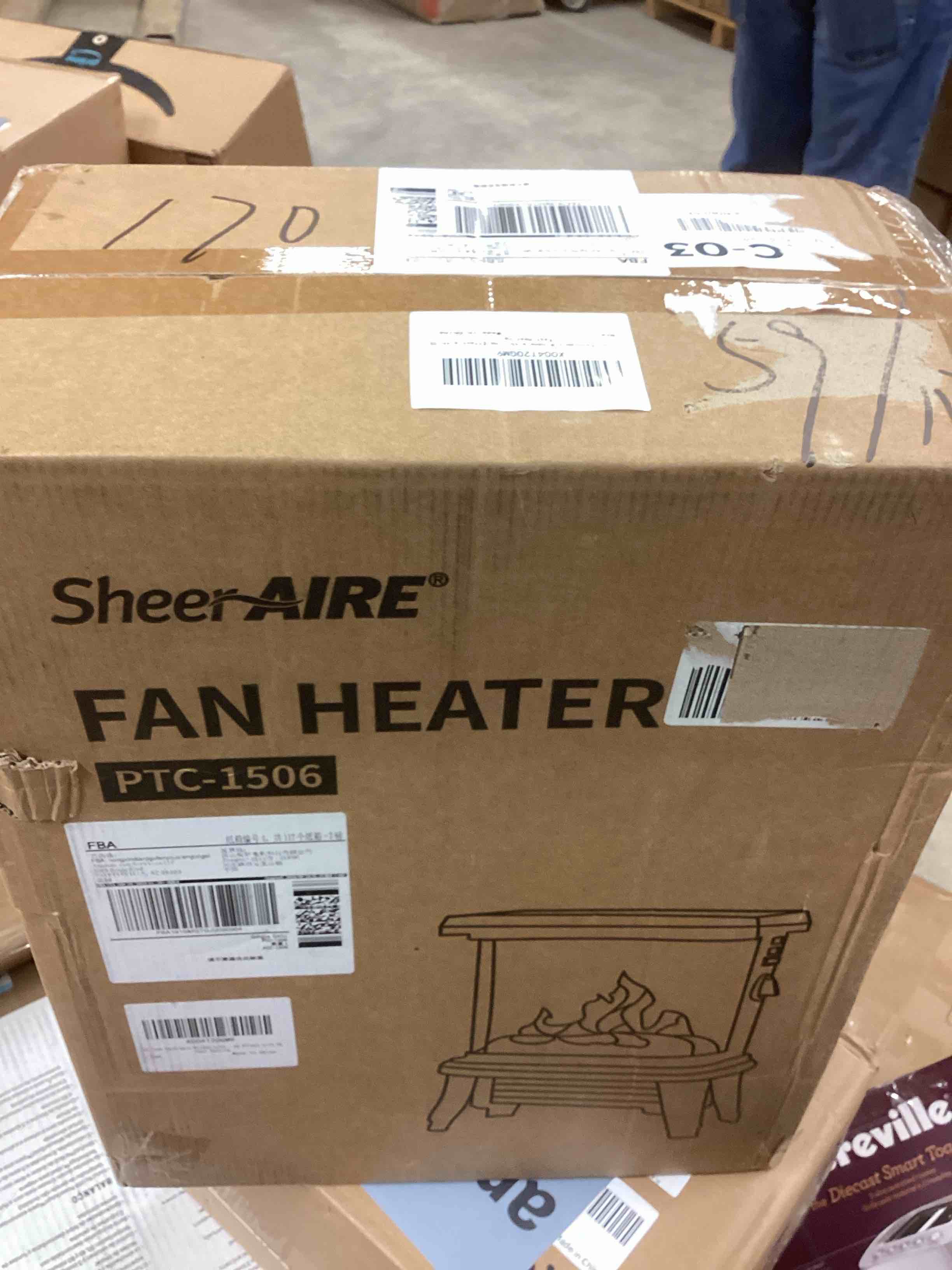 Condition photo showing New/Like New for 18 inch Panoramic Window with 1500W/1650W Electric Wood Fireplace Flame Effect, 4-in-1 Independent Indoor Space Heater. Full arc 3D Panoramic Flame Effect with 3S Fast Heating PTC-1506