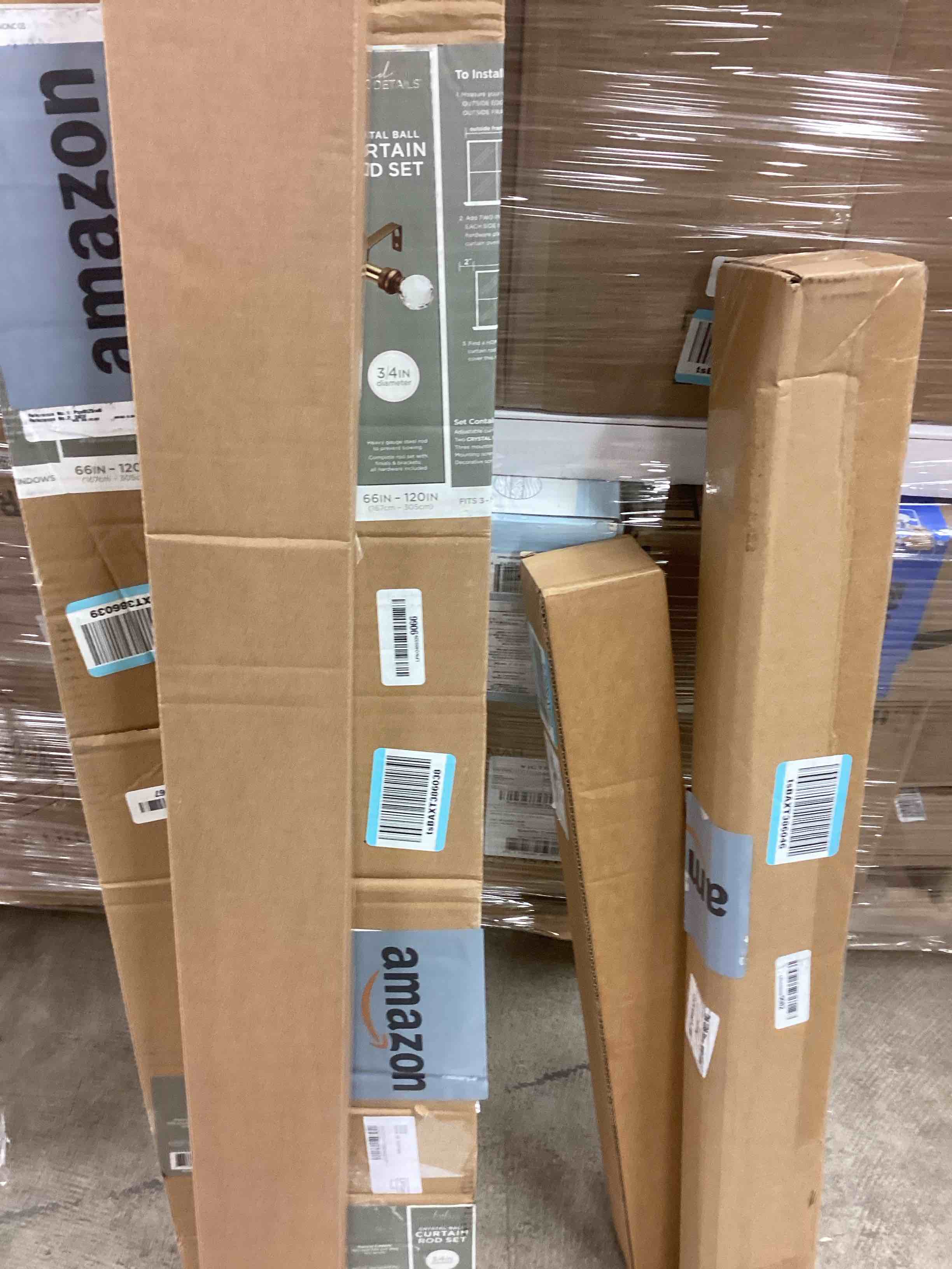 assorted curtain rods and window blinds 