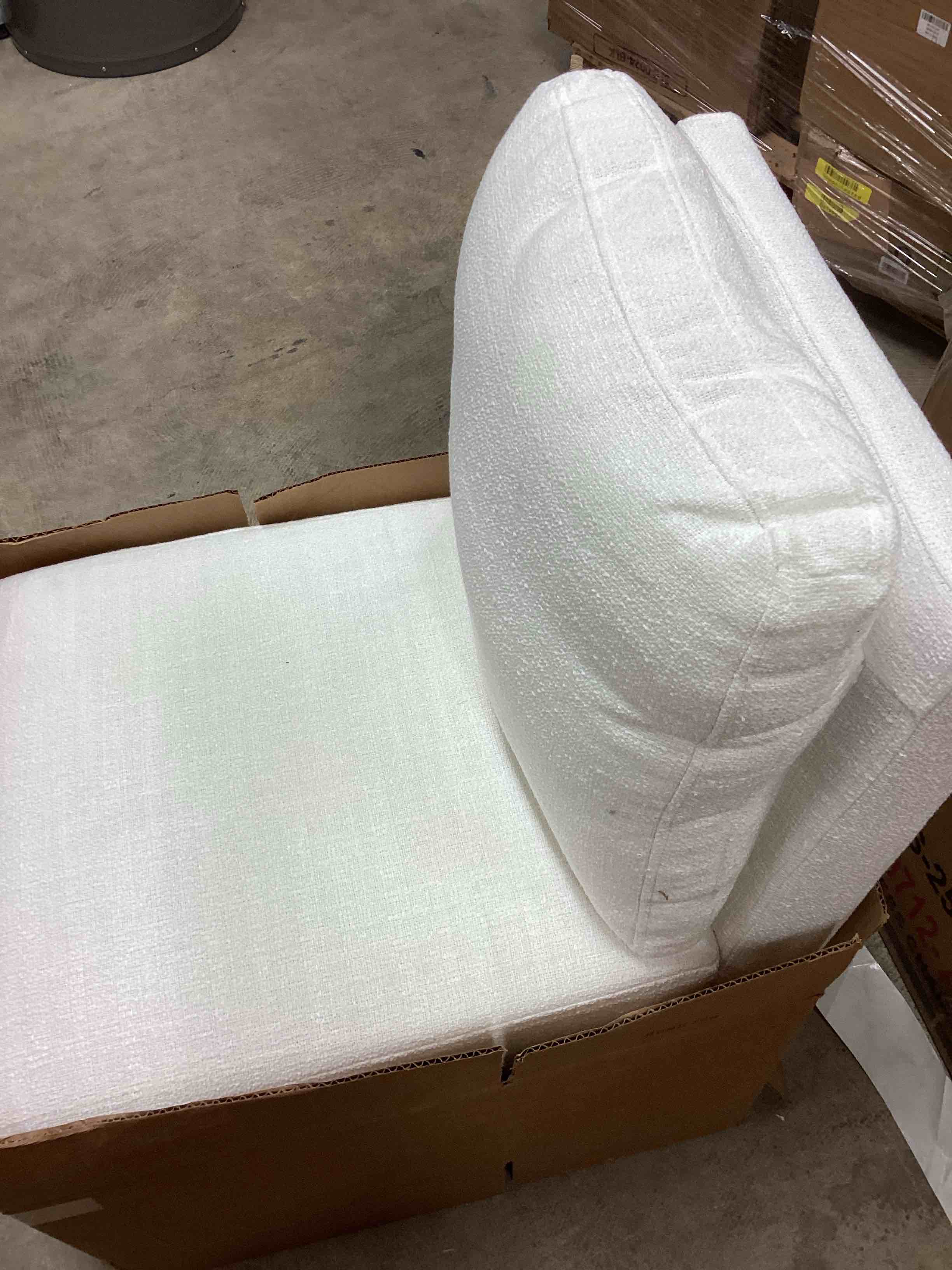 Condition photo showing Good Condition for Linen Upholstered Armless Dining Chair with Casters and Storage Space, Modern Dining Room Chairs with Wheels for Dining Room Kitchen Bedroom Reading Room Living Room, Ivory