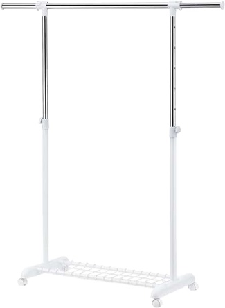 Clothing Garment Rack, Expandable Standard Rod with Wheels, White & Chrome