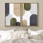 Geometric Green Tan and Black Polygon Collage Abstract Shapes 34x27