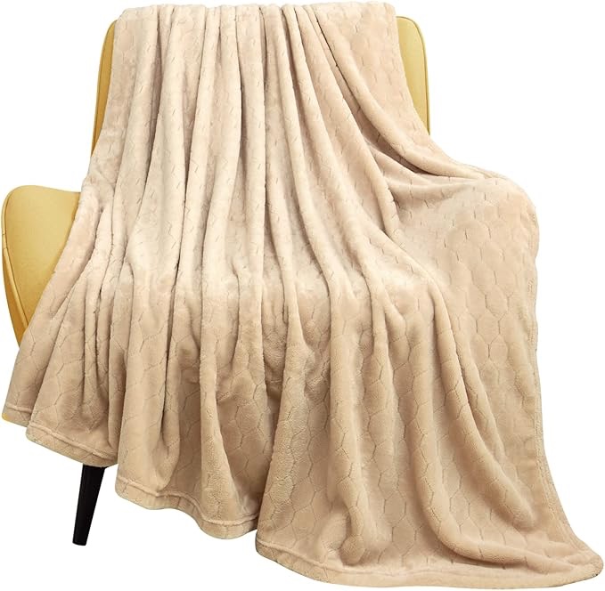 Members Mark Fleece Blanket Super Soft Cozy Throw Blanket 50" x 60", Lightweight Fuzzy Comfy Textured Flannel Blanket Warm Plush Throw Blankets for Couch, Sofa, Bed, Apricot