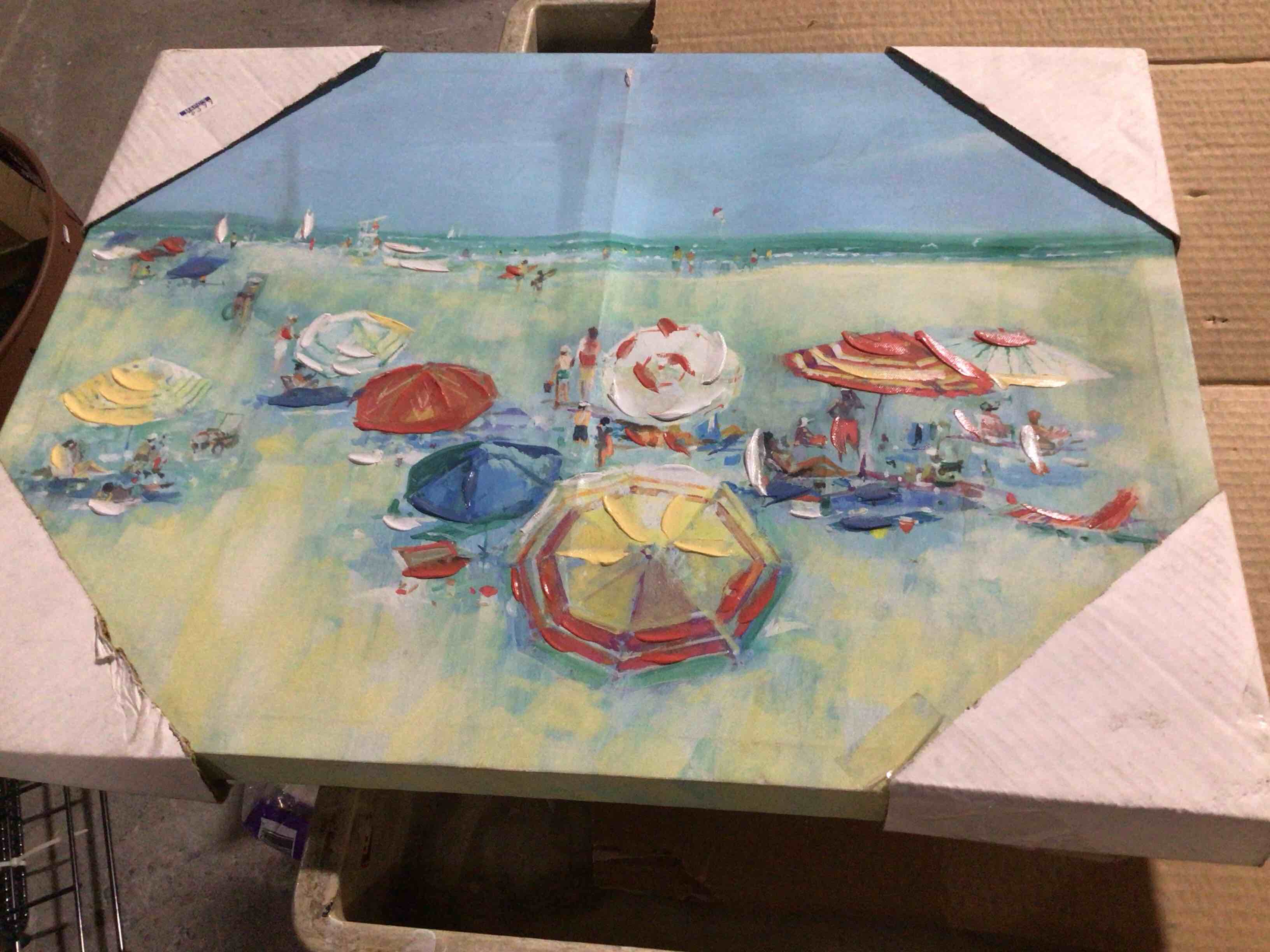 Condition photo showing As Is for The Shore II by Ruane Manning - Framed Canvas Art Print - Black Frame - Ready to Hang