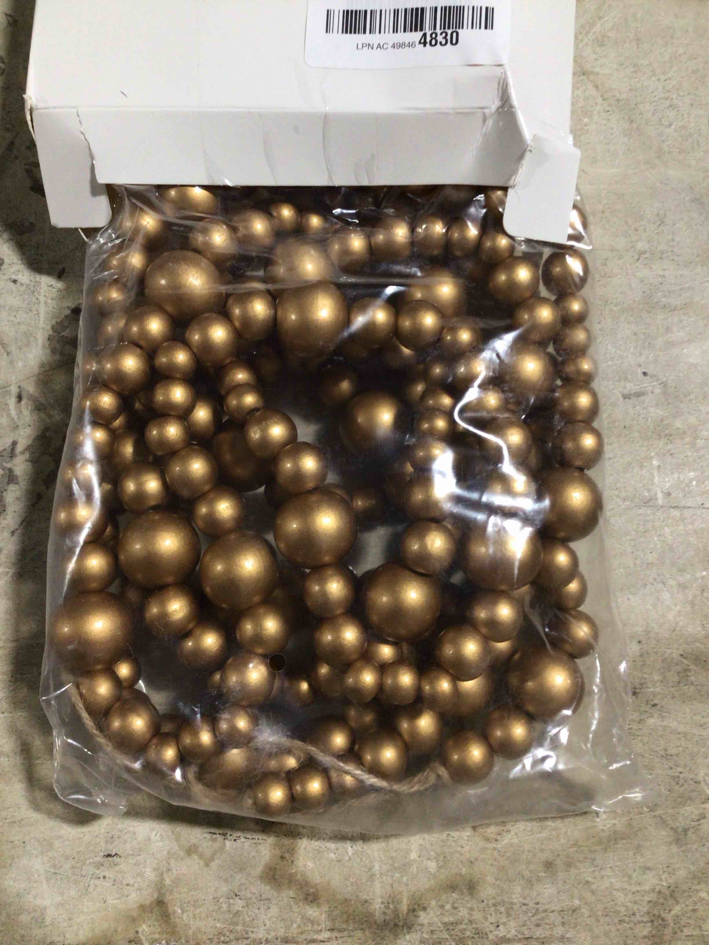 Condition photo showing Good Condition for Boao 10 Feet Christmas Wooden Beads Garland Gold Christmas Tree Garland Wall Hanging Prayer Beads for Holiday Home Rustic Farmhouse Natural Boho Decor Gold 1