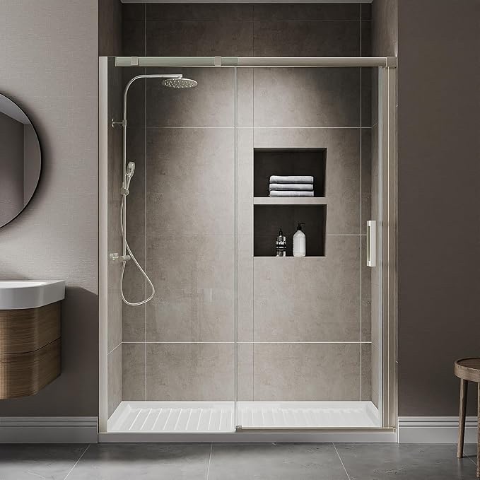Comfystyle 56"- 60“ W x 74" H Sliding Shower Door, Glass Shower Glass Door with 5/16"(8mm) Clear SGCC Tempered Glass,Brushed Nickel Finish, Reversible Installation