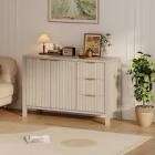 Lumberock Fluted Sideboard Buffet Cabinet 47in Large Coffee Bar Cupboard Cabinet Wooden Credenza with 3 Drawers for Living Room Kitchen Entryway