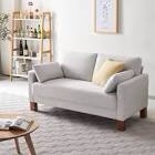Atopston 56" Living Room Sofa, Compact Fabric Loveseat with Thick Cushion and Wooden Legs, for small space, apartment loft and office, White