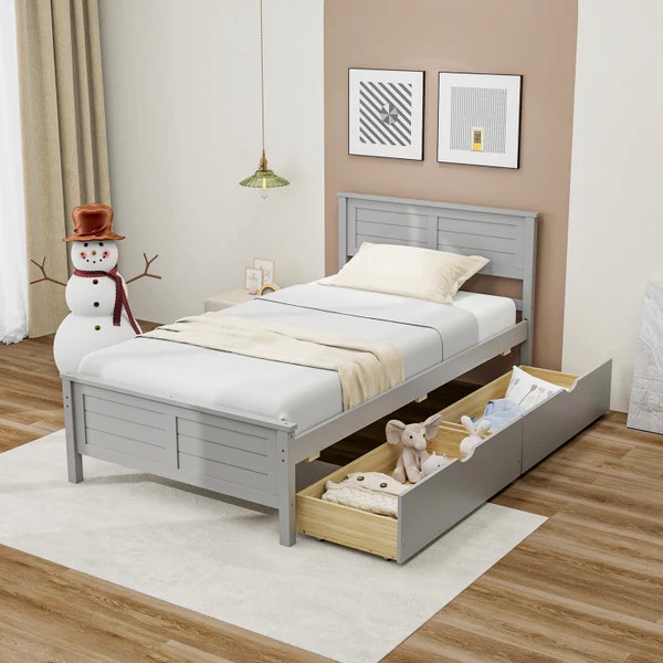 HU10561GR-T TWIN BED FRAME WITH 2 DRAWERS