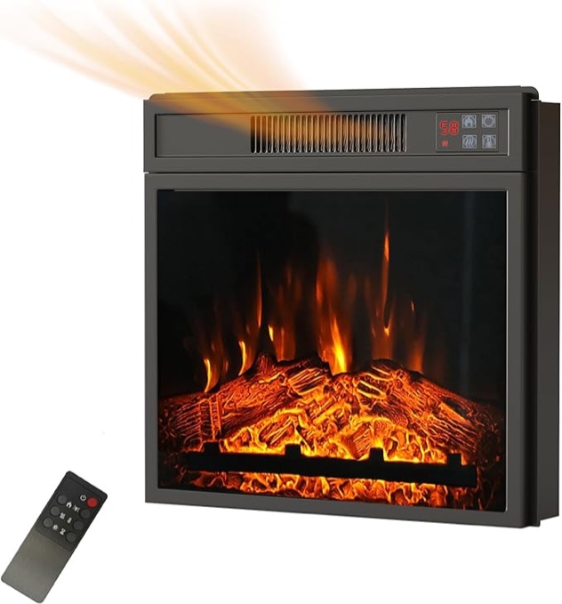 18" Electric Fireplace Insert, Recessed Fireplace Heater with Low Noise, Remote Control with Timer, Touch Screen, Adjustable Flame Brightness, 18.6" L *17.7" H