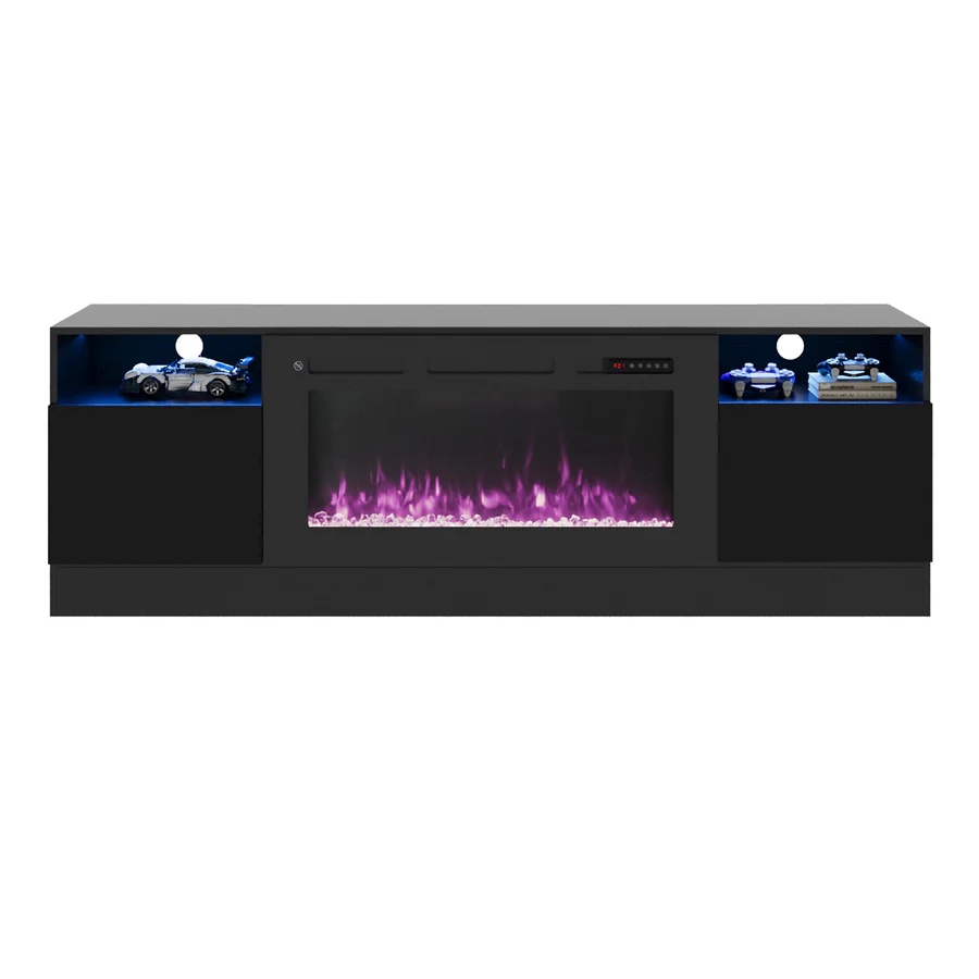 (incomplete, box 1 of 2) H21007BK03A-RS 70"/79" Wood Texture Fireplace TV Stand with Storage Cabinet