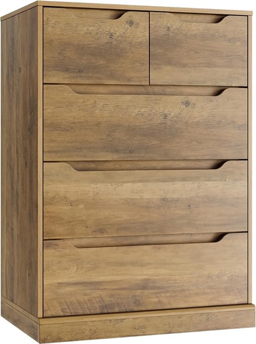 (similar) HOS-PB-162 HOSTACK Modern 5 Drawer Dresser for Bedroom, Chest of Drawers with Storage, Wood Storage Chest Organizers with Cut-Out Handles, Accent Storage Cabinet for Living Room, Entryway, Hallway, Rustic Brown