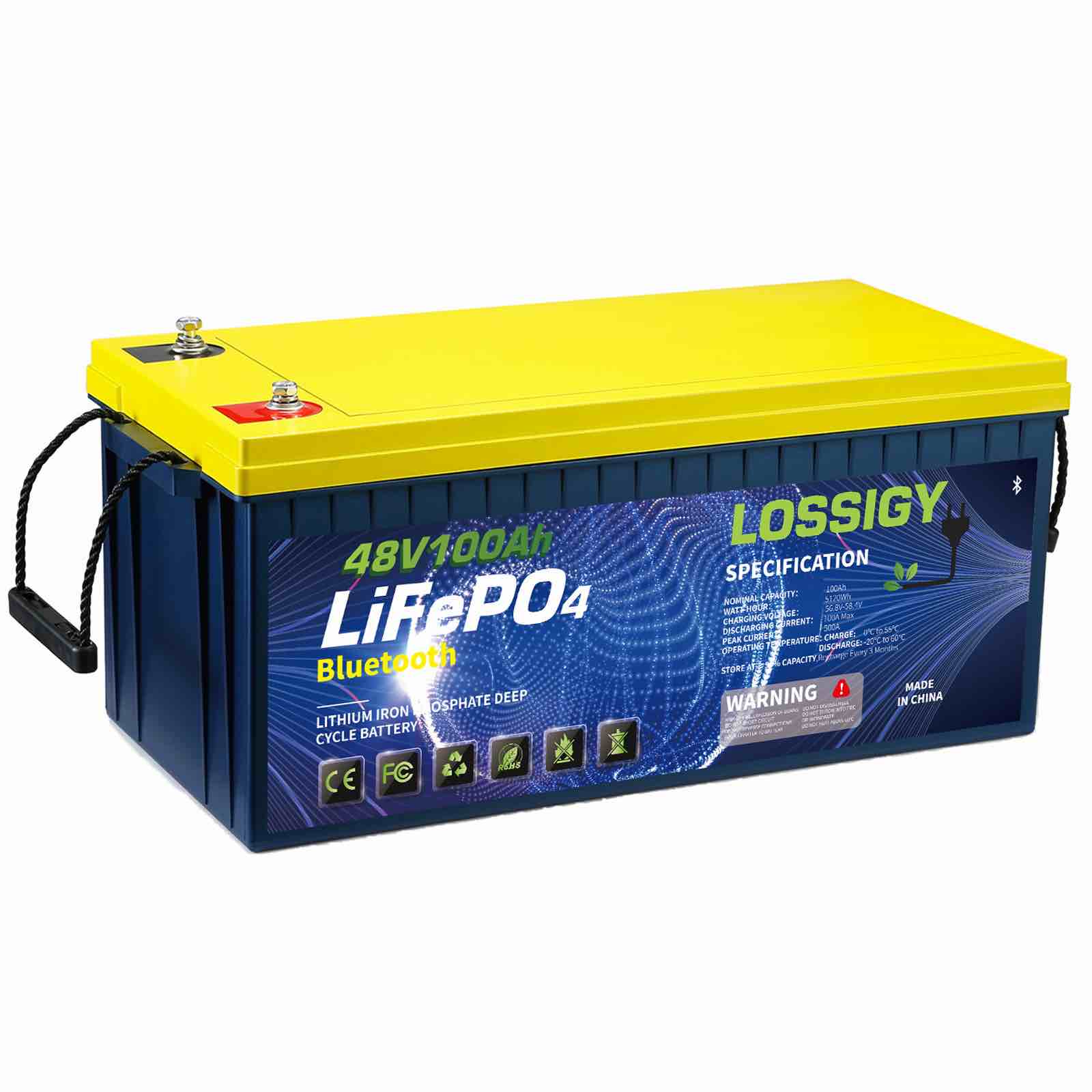 48V 100AH Lifepo4 Deep Cycle Lithium Battery with Bluetooth( Built in 100A BMS, 5120WH), 10 Year Lifespan, Perfectly for RV, Golf Cart, Trolling Motor, Solar System