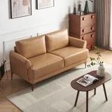 Atopston 63" Faux Leather Loveseat Sofa, Mid-Century Modern 2 Seater Couches for Living Room, Tan