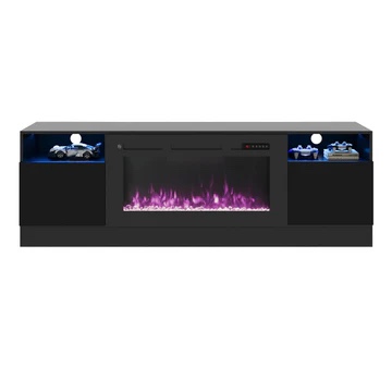 (incomplete box 1 of 2) 70"/79" Wood Texture Fireplace TV Stand with Storage Cabinet