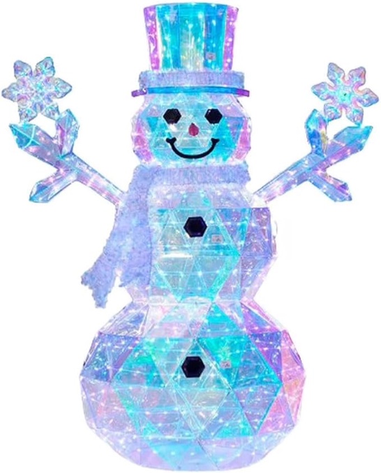 6-Foot Pre-Lit Prismatic Snowman with Colorful Lights Christmas Holiday Decoration