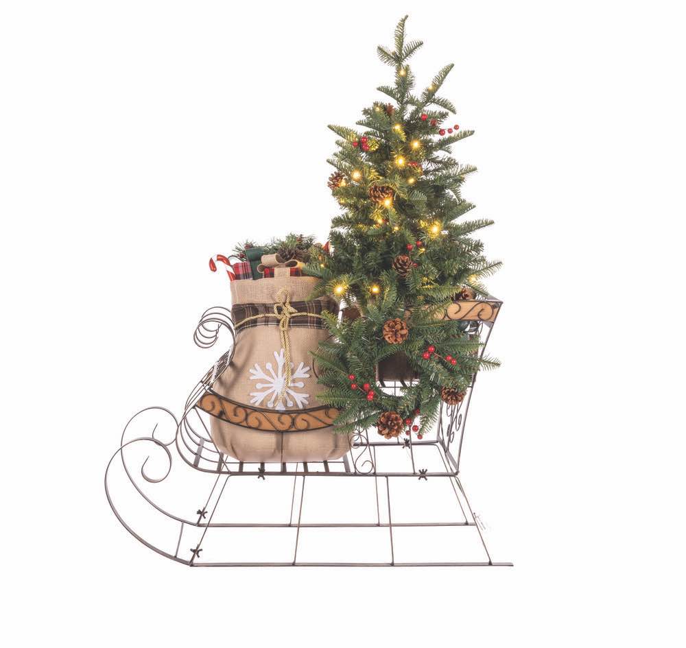 Enchanted Forest® 3' LED Prelit Artificial Porch Pot Tree in Sleig