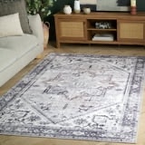 SAFAVIEH Arizona Rhine Oriental Machine Washable Area Rug, Beige/Gray, 5' x 7'
