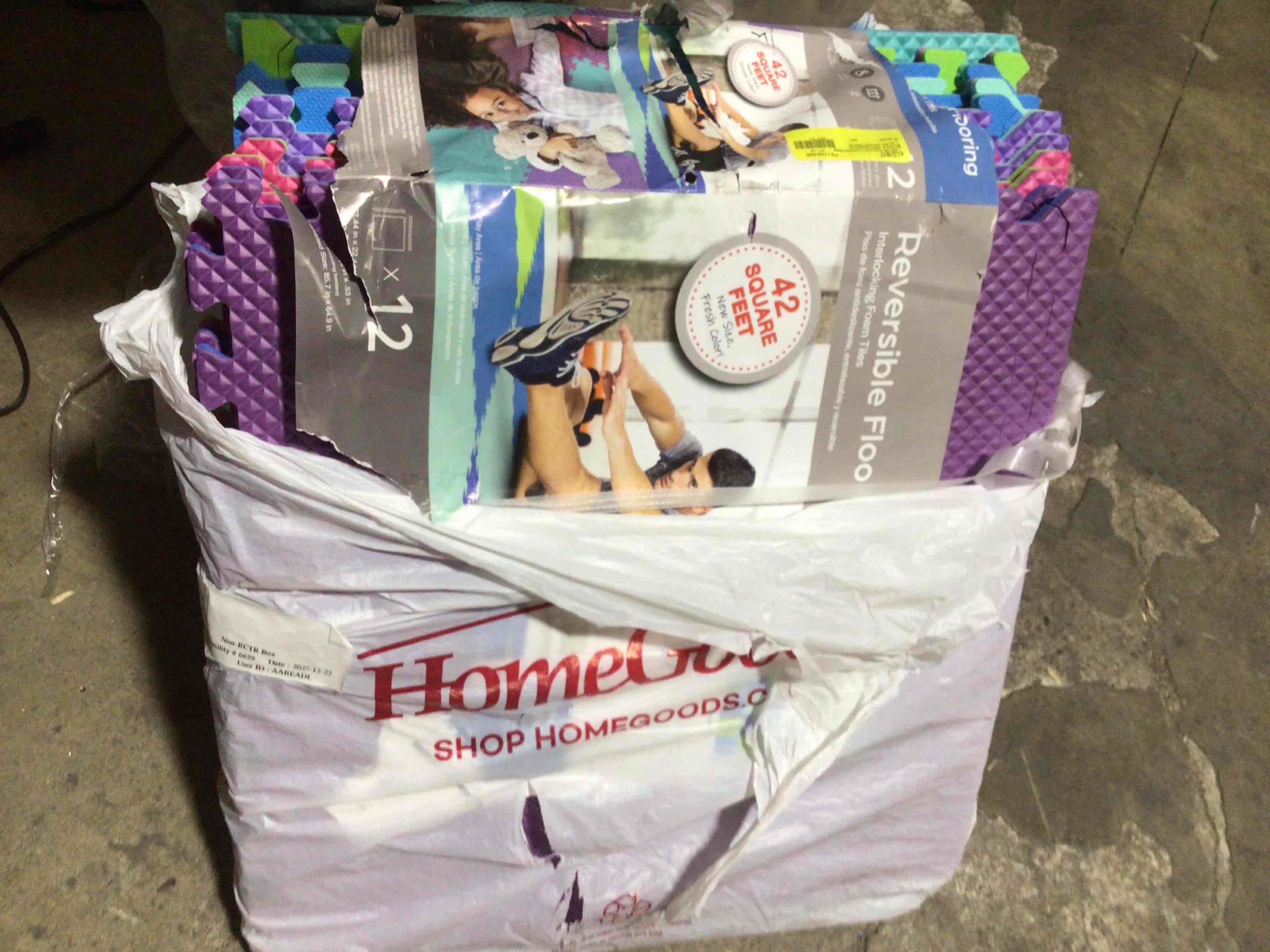 Condition photo showing As Is for Reversible Multi-Purpose 22.44 in. x 22.44in x 53in . Interlocking Multi-Color Foam Flooring Recyclamat (12-Pieces)