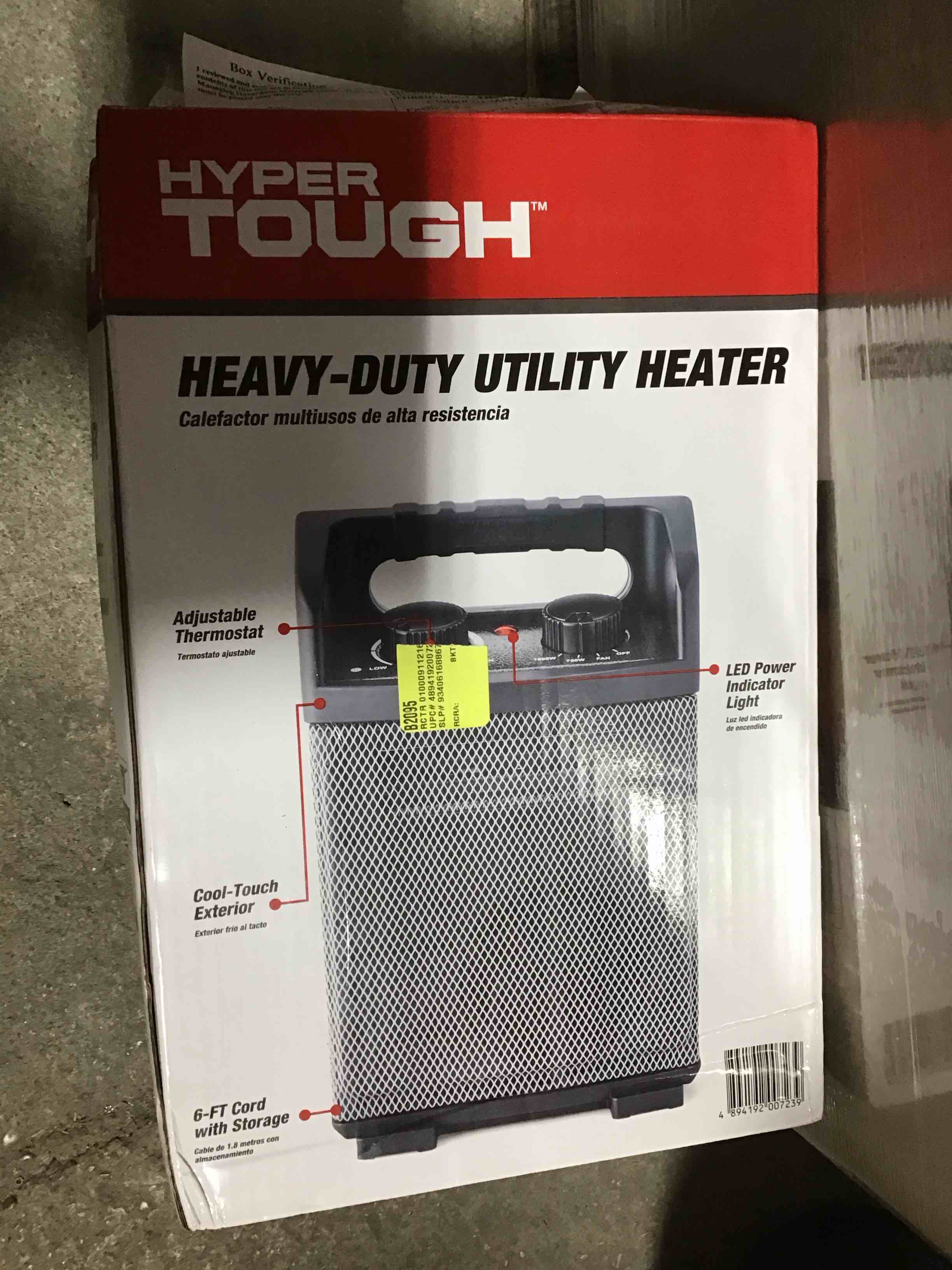 hicfm 1500w electric utility space heater btu 5120 with thermostat control, two power setting, fan only option, built-in carrying handle, tip-over switch, cool touch, ul safety (kilowatts, 1.5)