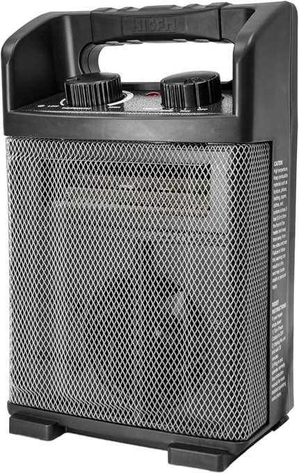 hicfm 1500w electric utility space heater btu 5120 with thermostat control, two power setting, fan only option, built-in carrying handle, tip-over switch, cool touch, ul safety (kilowatts, 1.5)