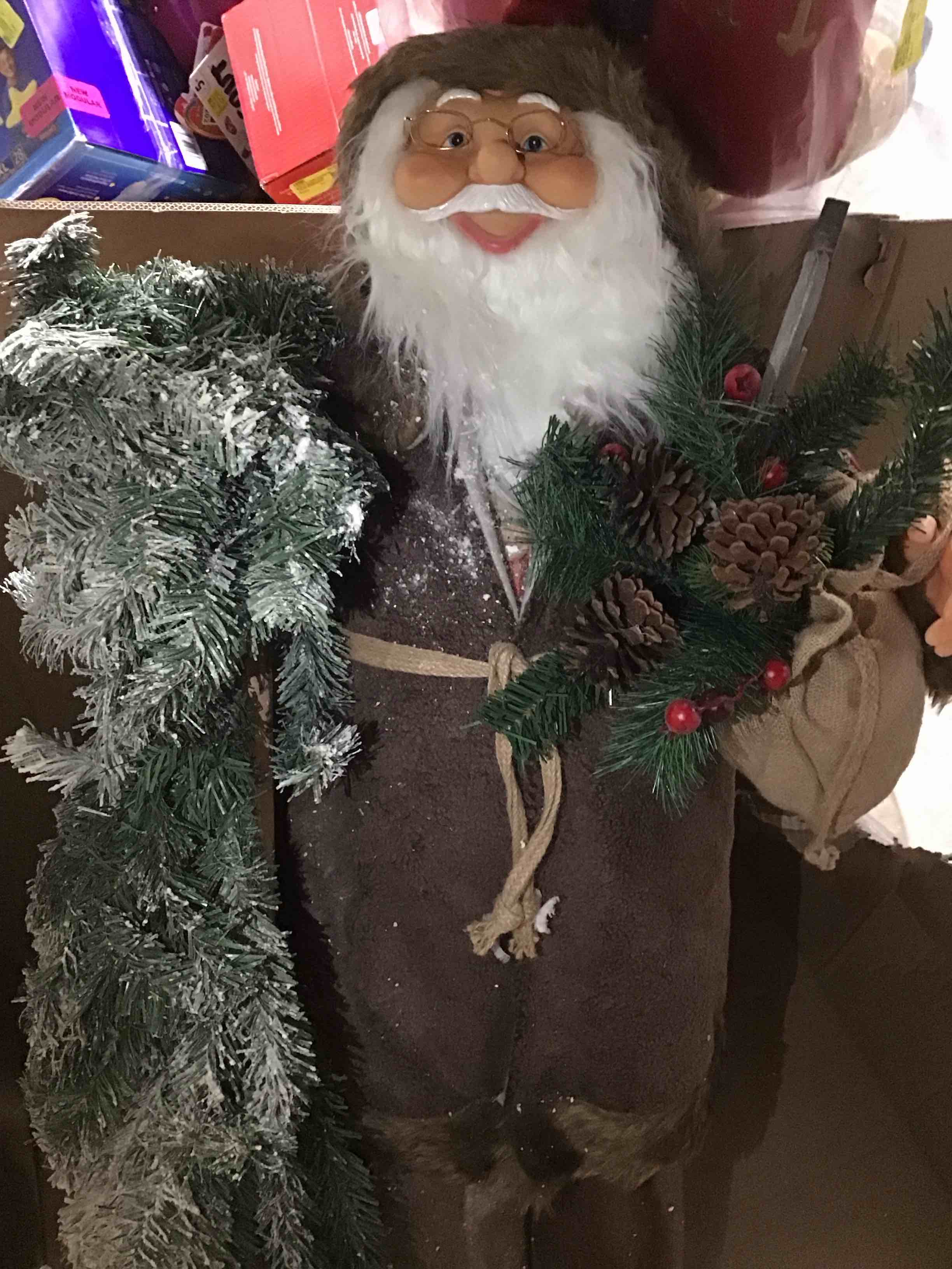 Northlight 5' Standing Woodland Santa Claus Christmas Figure with Axe and Flocked Alpine Tree