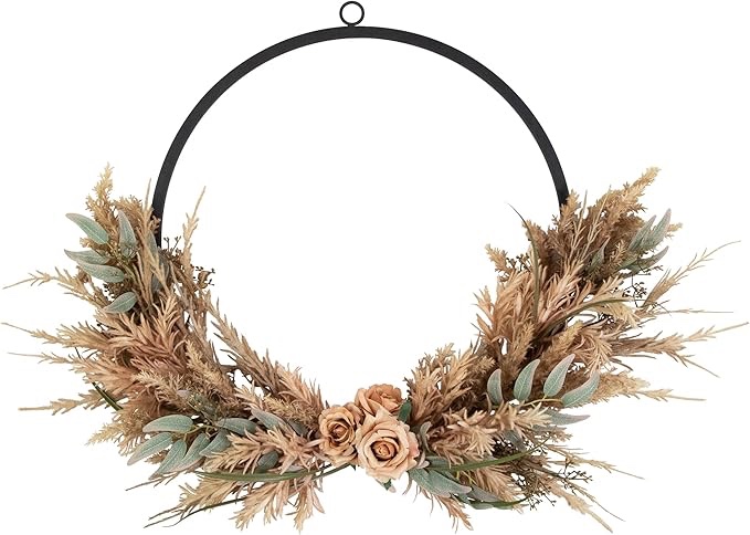Condition photo showing New/Like New for Fall Harvest Pale Rose and Thistle with Foliage Artificial Wreath, 24-Inch, Unlit
