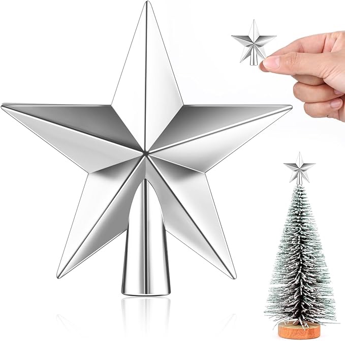 Condition photo showing New/Like New for Hanaive Valentines Tree Topper Mini Star Small Treetop for Christmas Tree Star Ornaments Decorative for Home Xmas Holiday Party(Silver,1.77 Inch,Plated)