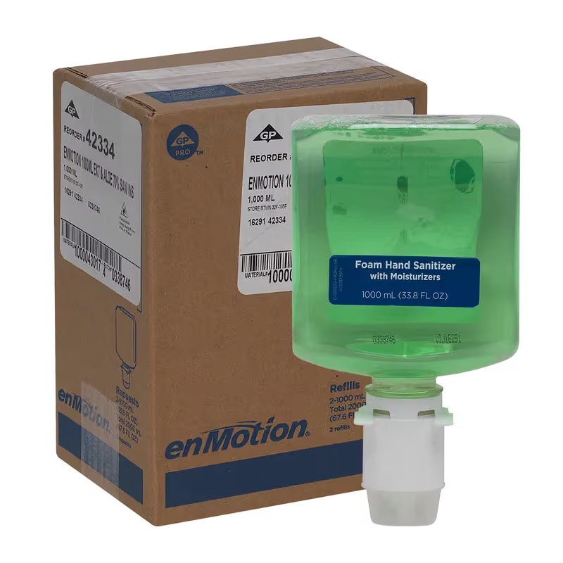 (EXP: 2028/04/10) enMotion® Hand Sanitizer Foam 1000 mL Unscented Fragrance Free Green Refill E3 Rated 2/Case