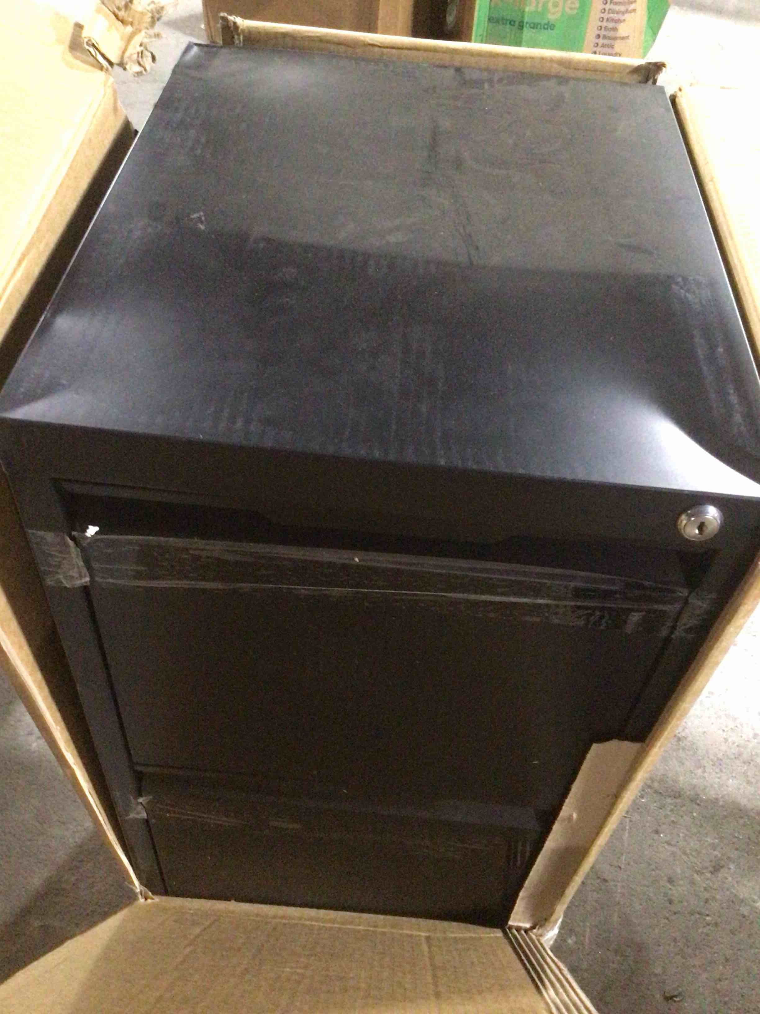 Condition photo showing As Is for (similar) 3 Drawer File Cabinet with Lock,Metal Vertical Filing Cabinets for Home Office,Heavy Duty File Storage Cabinet for Letter/Legal/A4/F4 Size File,Assembly Require (Black, Vertical 3 Drawer)