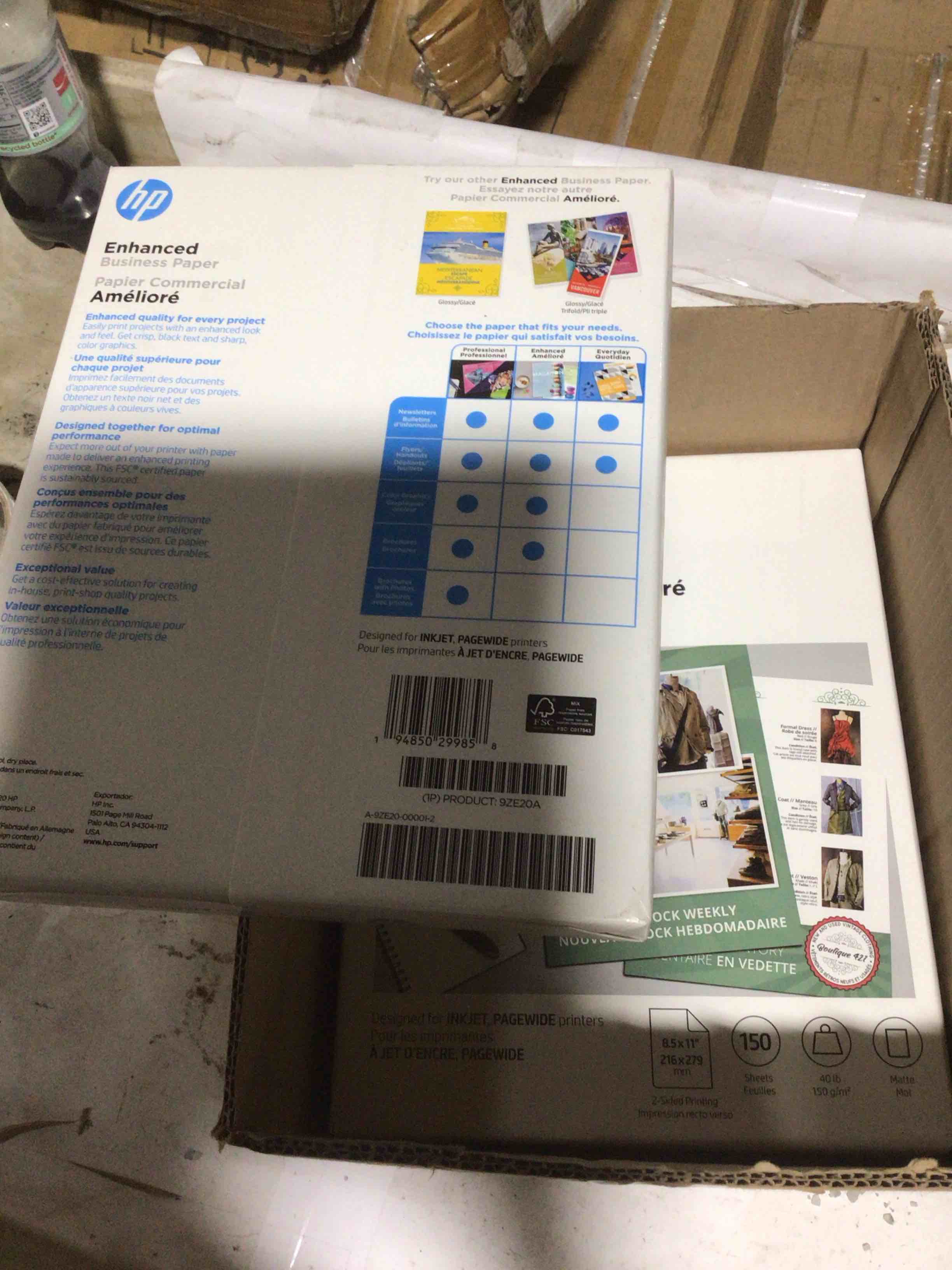 Condition photo showing New/Like New for pack of 4 , HP Enhanced Business Inkjet 8.5  x 11  Multipurpose Paper 40 lbs. 150 Sheets/Pack (9ZE20A)