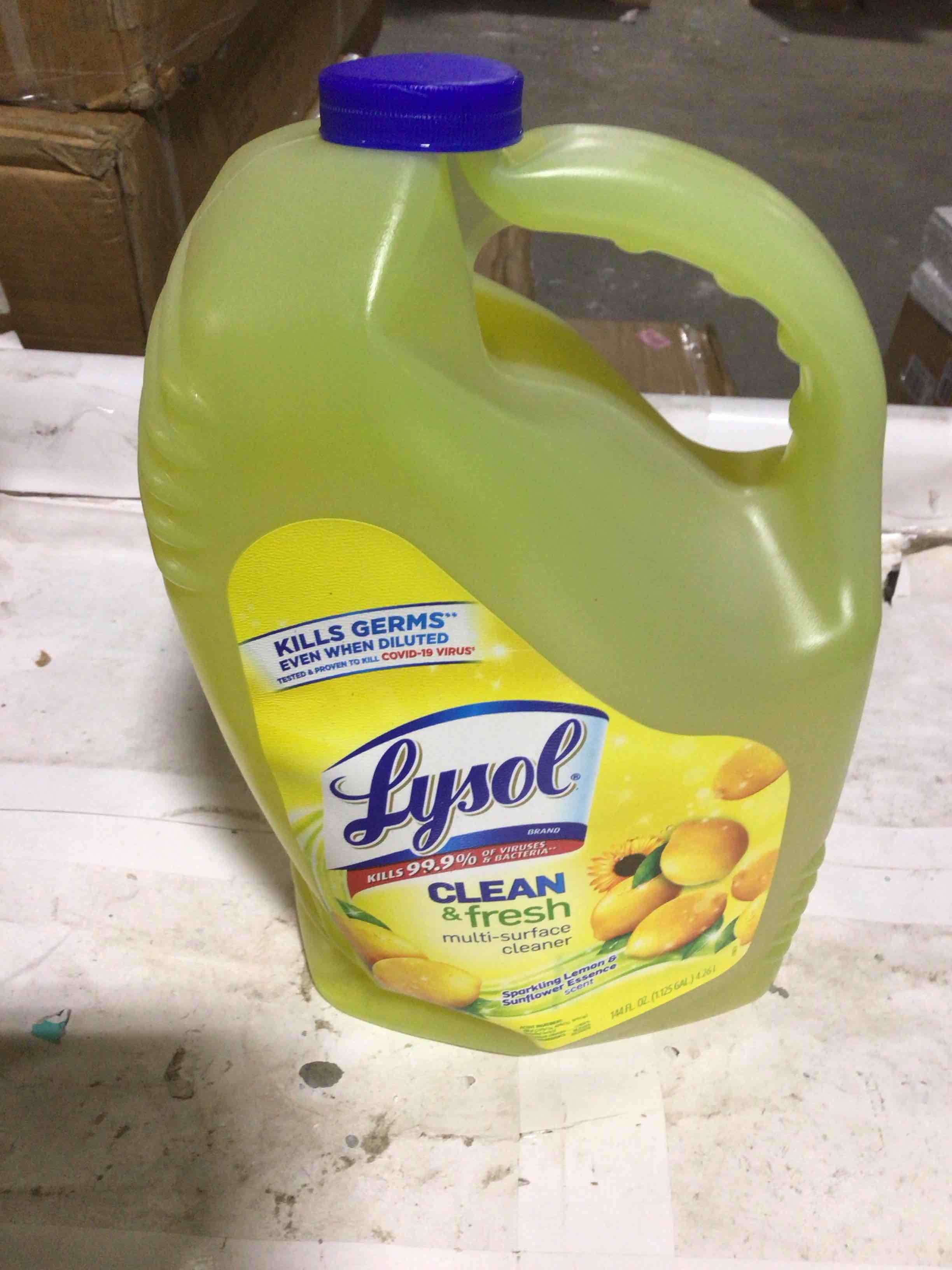 Condition photo showing New/Like New for Lysol Multi-Surface Cleaner, Sanitizing and Disinfecting Pour, to Clean and Deodorize, Sparkling Lemon and Sunflower Essence, 144 Fl Oz