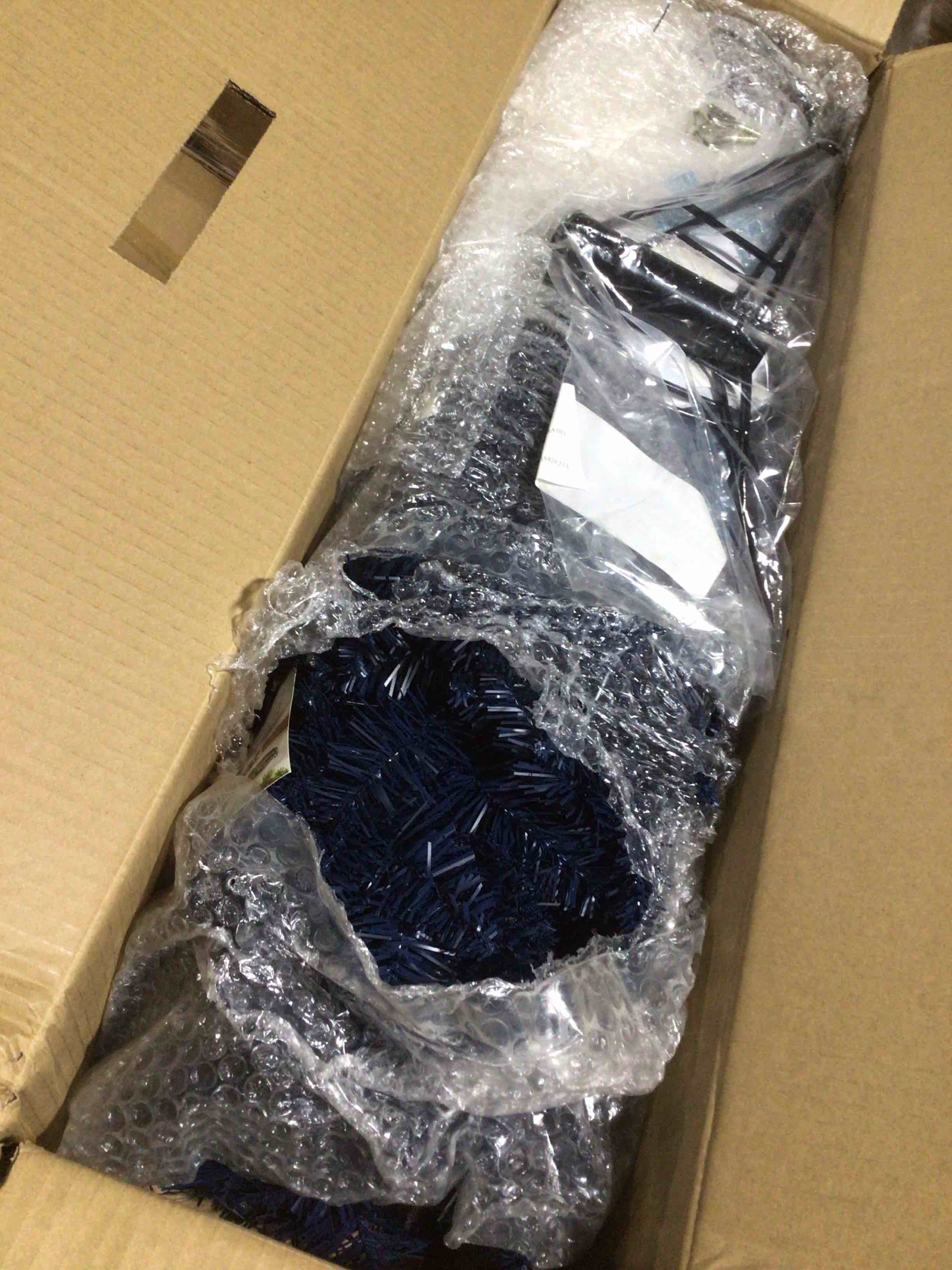 Condition photo showing Good Condition for 4 ft. Pre Lit Clear UL Dark Blue Tuscany Tinsel Tree