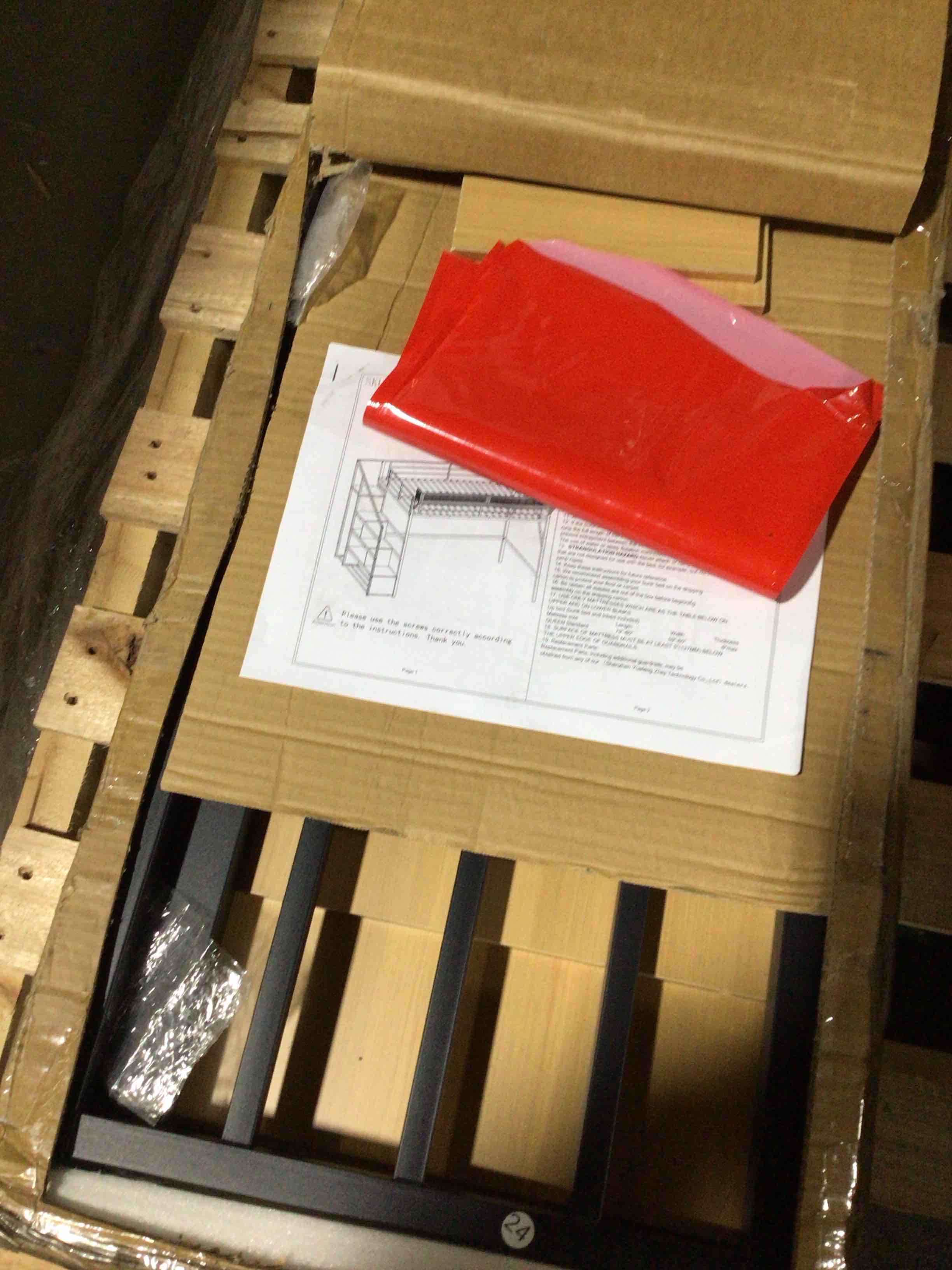 Condition photo showing As Is for (incomplete) Twin Size Metal Loft Bed Frame with Desk, No Box Spring Needed, Black