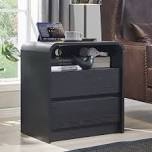 maud 25" tall modern nightstand with charging station, 23.6" wide, black