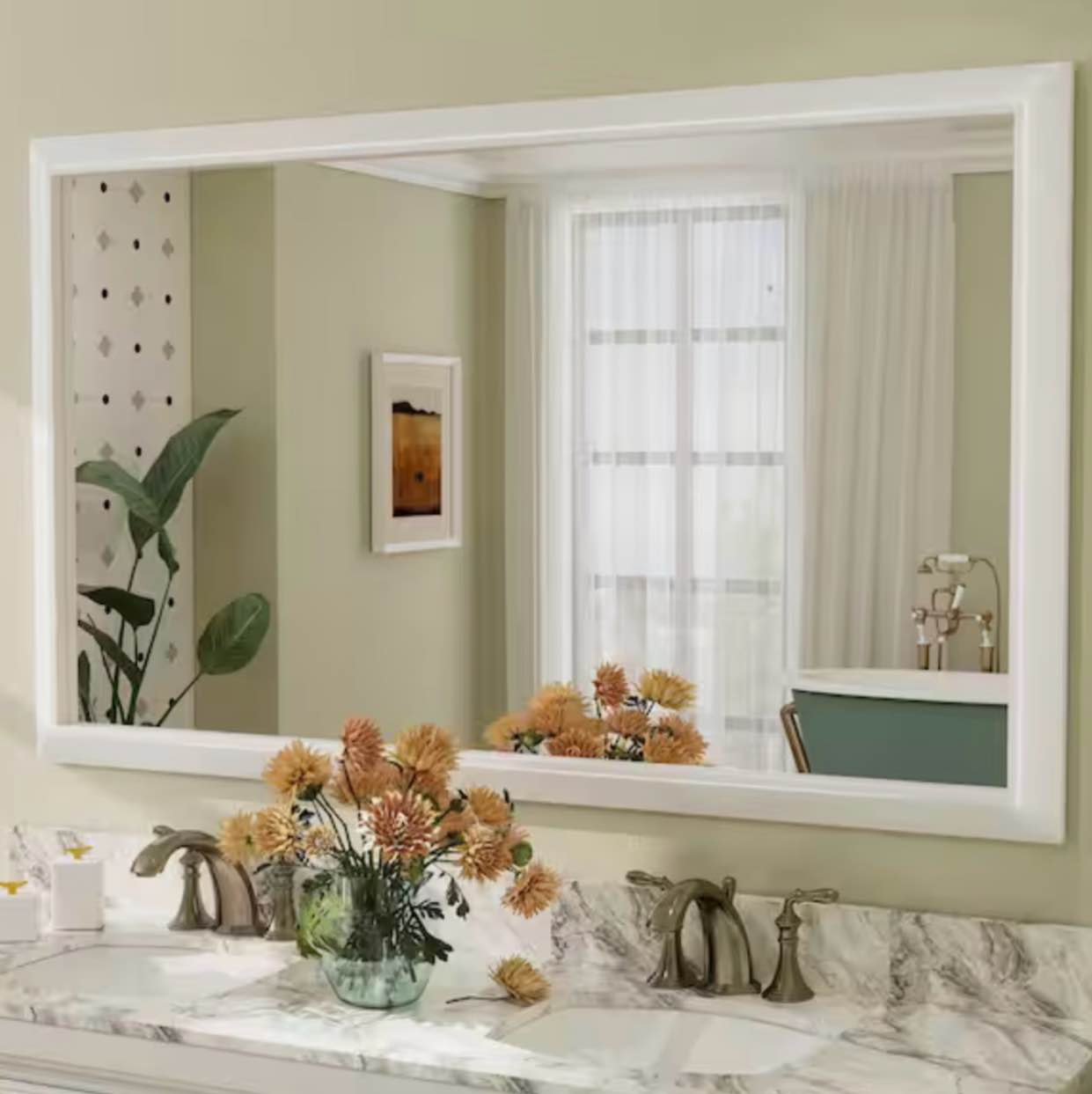 60 in. w x 36 in. h rectangular aluminum alloy framed and tempered glass wall bathroom vanity mirror in matte white