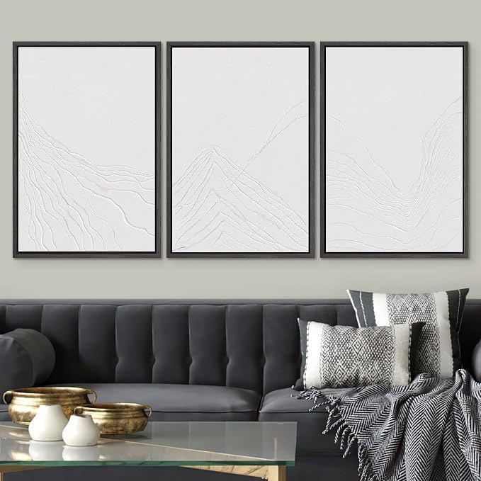 signwin framed canvas print wall art set minimal white mountain range landscape nature wilderness illustrations modern art decorative rustic zen for living room, bedroom, office - 24"x36"x3 black