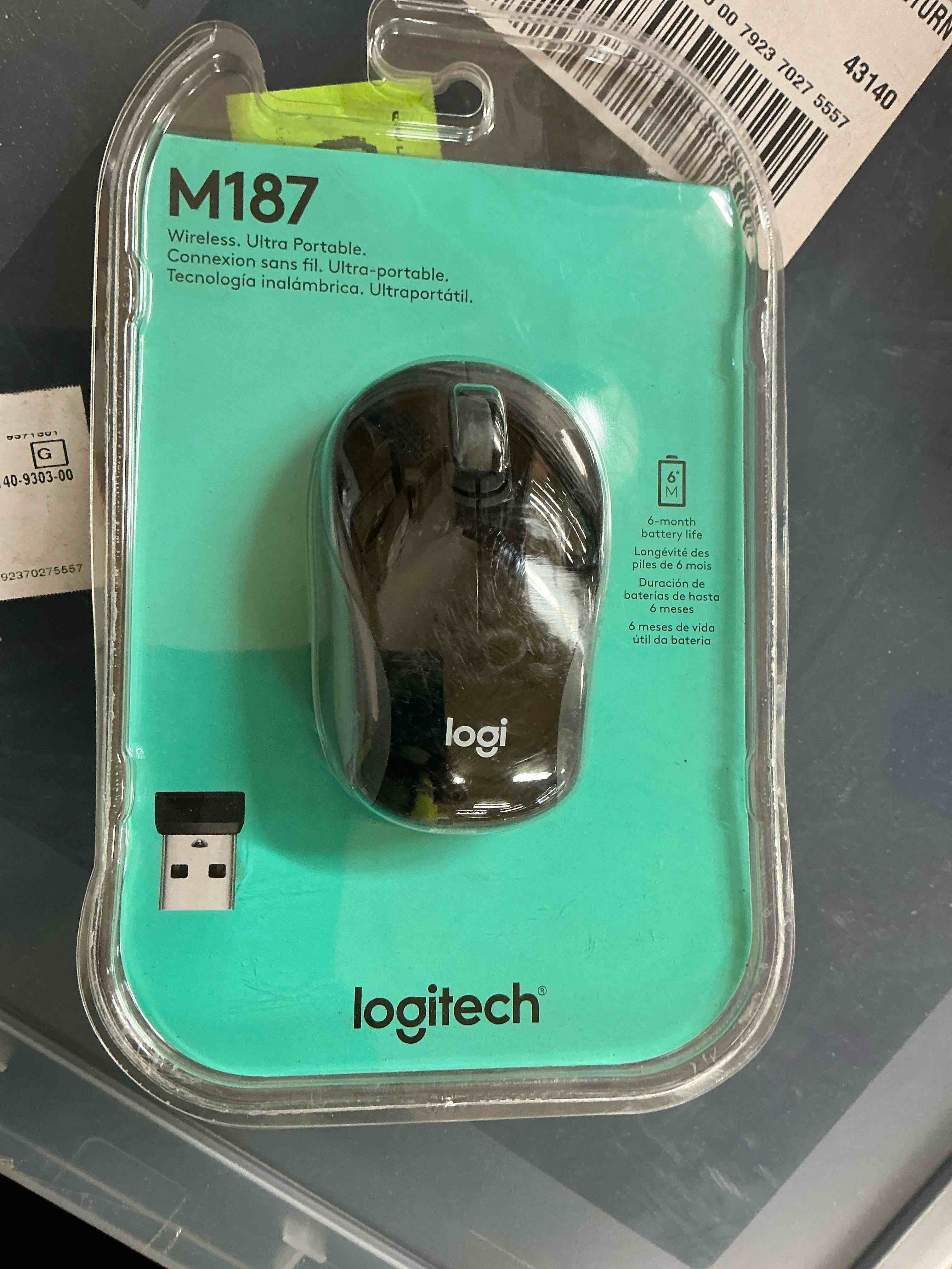 Condition photo showing New/Like New for logitech wireless mini mouse m187 ultra portable, 2.4 ghz with usb receiver, 1000 dpi optical tracking, 3-buttons, pc / mac / laptop - black