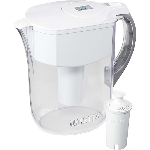 brita large water filter pitcher for tap and drinking water with 1 standard filter, lasts 2 months, 10-cup capacity, bpa free, white