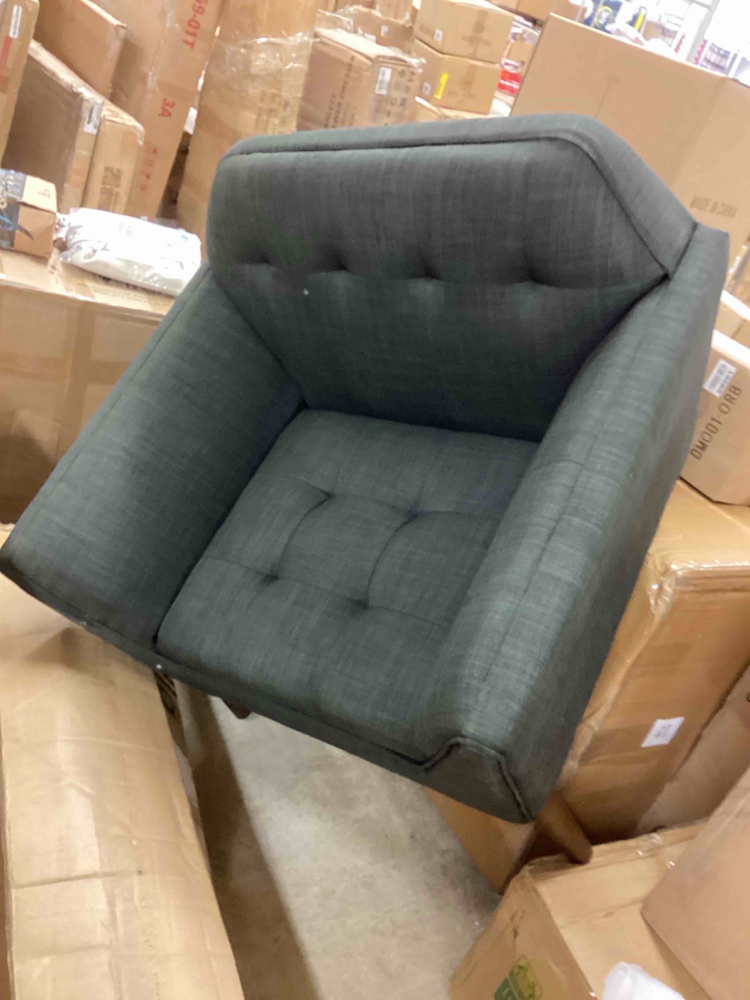 Condition photo showing Good Condition for e&e mid century style grey lounge chair, gray (incomplete missing 1 leg )