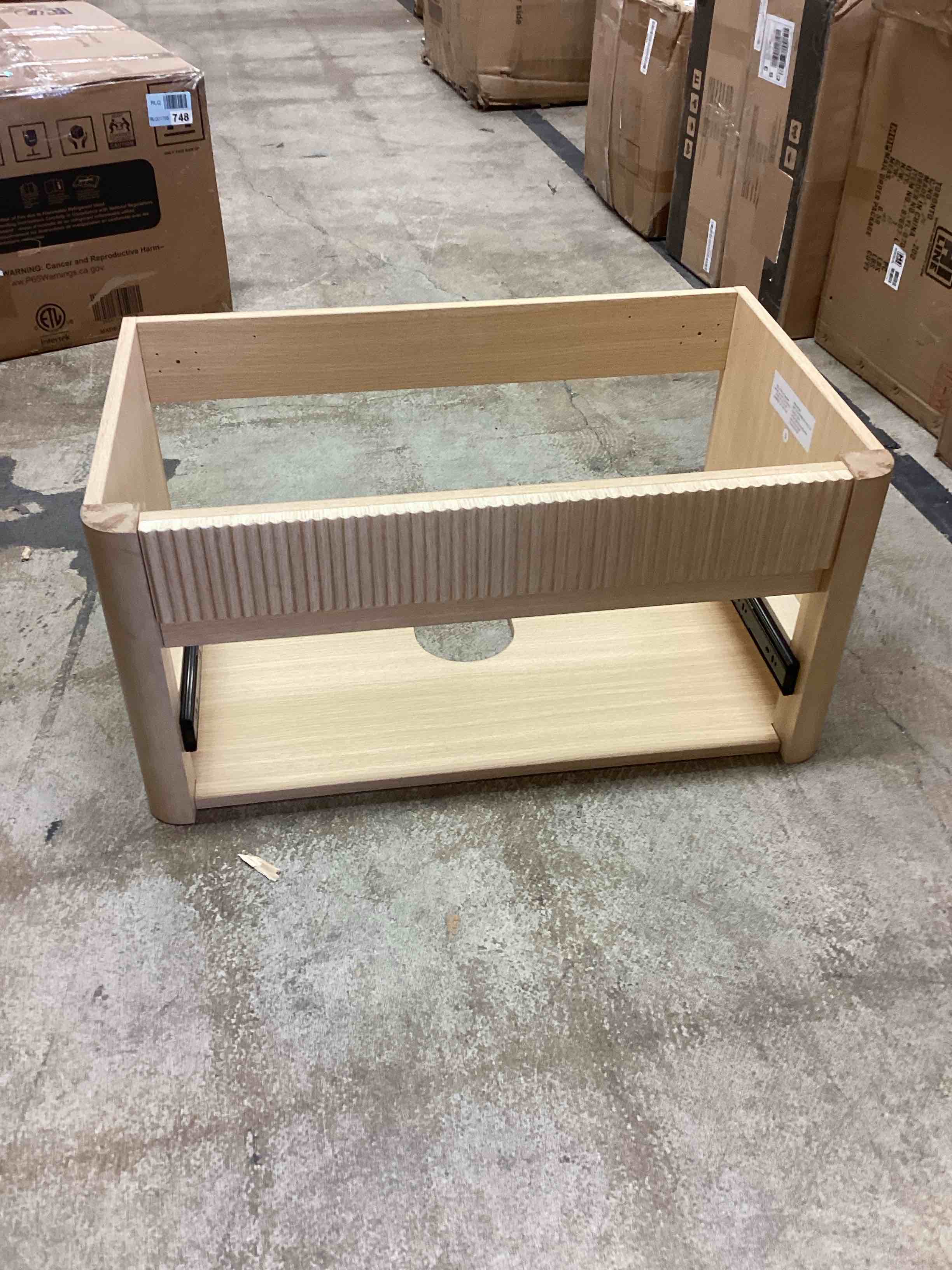 Condition photo showing As Is for 30” floating bathroom vanity (incomplete)