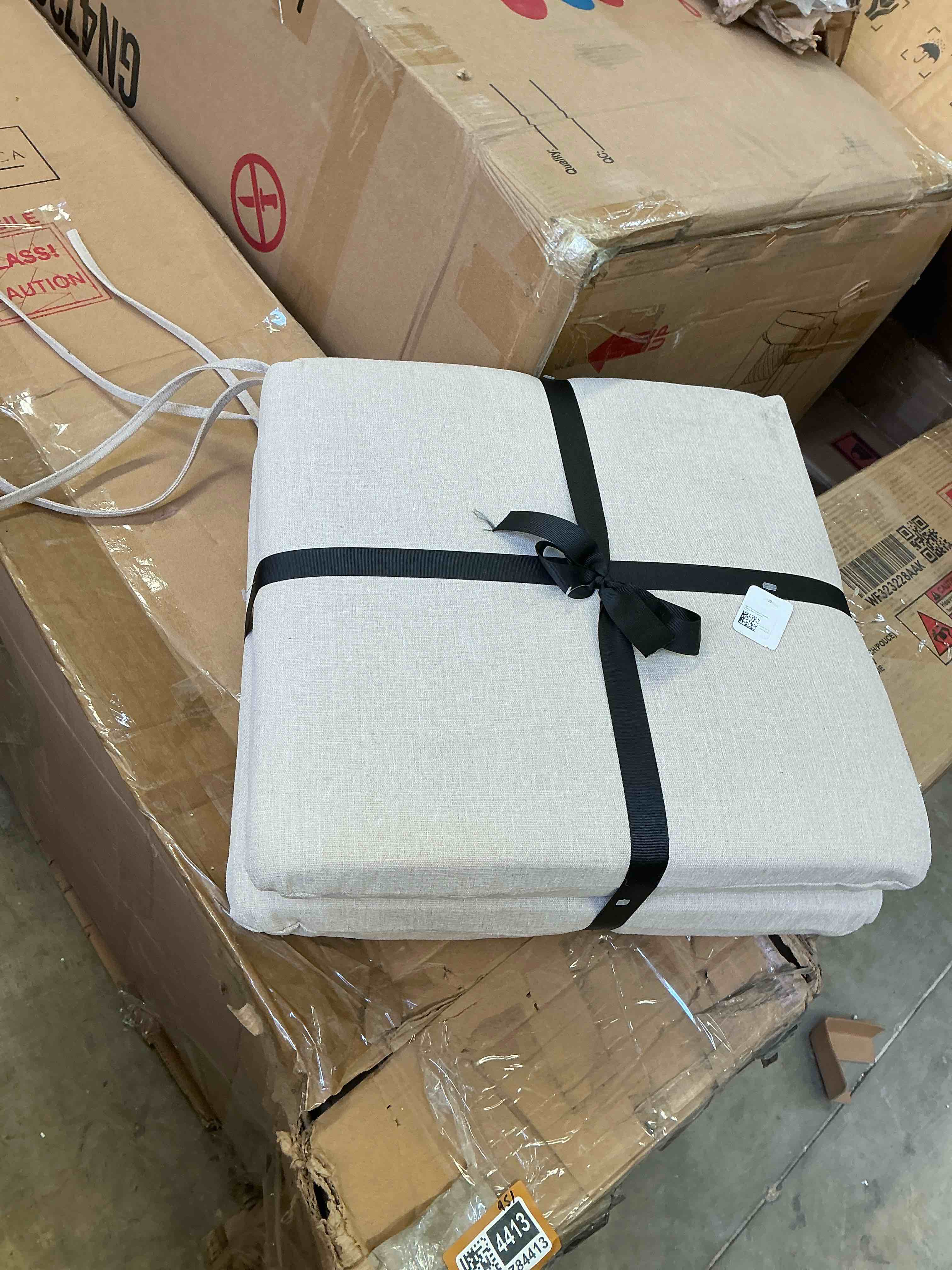 Condition photo showing Good Condition for magpie fabrics indoor outdoor waterproof square chair cushion, 2 pack, water resistant seat cushions, for patio garden office, cream