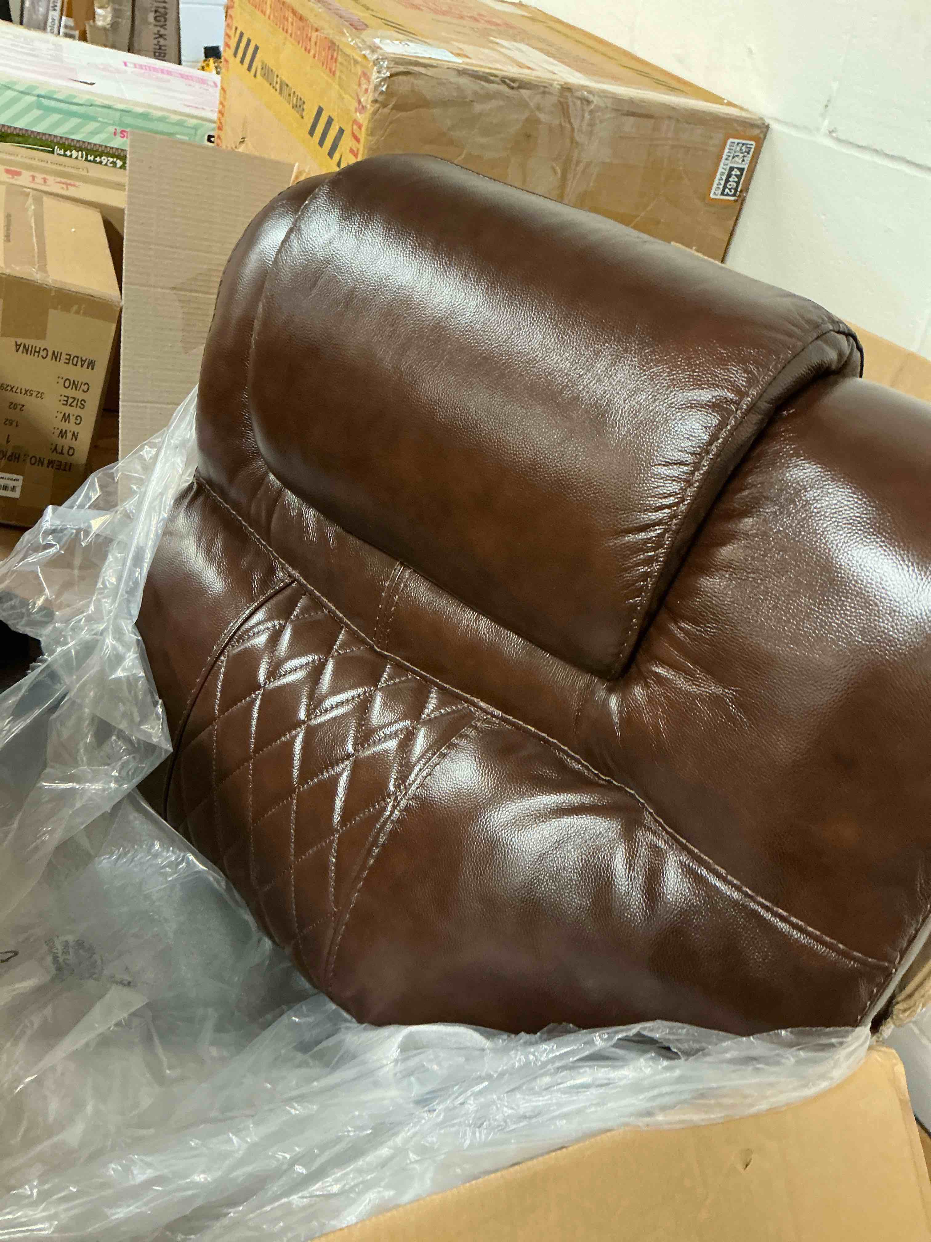 Condition photo showing New/Like New for ebello genuine leather manual loveseat recliner, 2 seat sofa with cup holders
