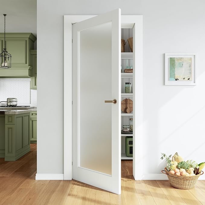 smartstandard 28" x 80" slab door, solid core frosted glass pantry door | pre-assembled interior door without hardware kit for pantry, pocket, white primed, paintable surface