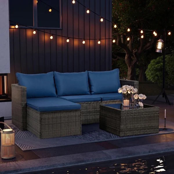 3 piece outdoor sectional patio sofa, all-weather wicker rattan