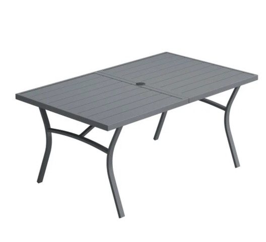 DIFY Rectangle Metal Patio Dining Table for 6, 63"Outdoor Dining Table with Umbrella Hole, Dark Gray