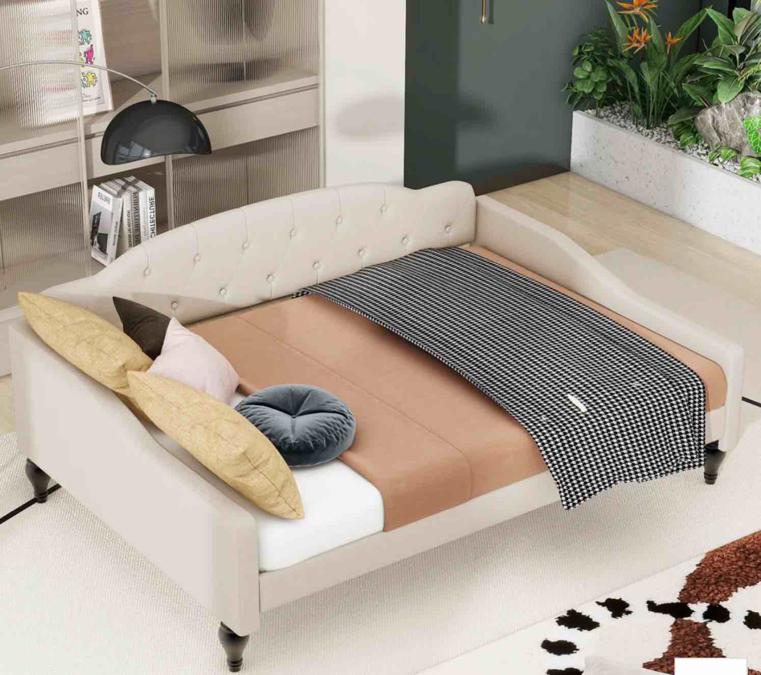 FULL SIZE UPHOLSTERED TUFTED DAYBED BEIGE (incomplete - box #1 only) 